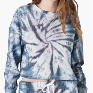 Lucky Brand Cropped Tie Dye Crew Sweatshirt in Blue and Black Size XL. N…